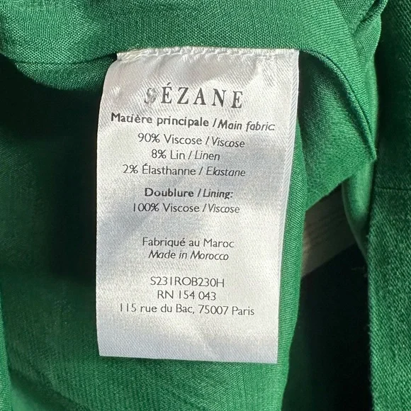 Sézane Green Tie-Strap Mini Dress Linen Blend Cutout Back Size 42 Large NWT - Picture 9 of 10